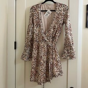 Saints+Secrets Floral Long Sleeves ruffle wrap up Dress
